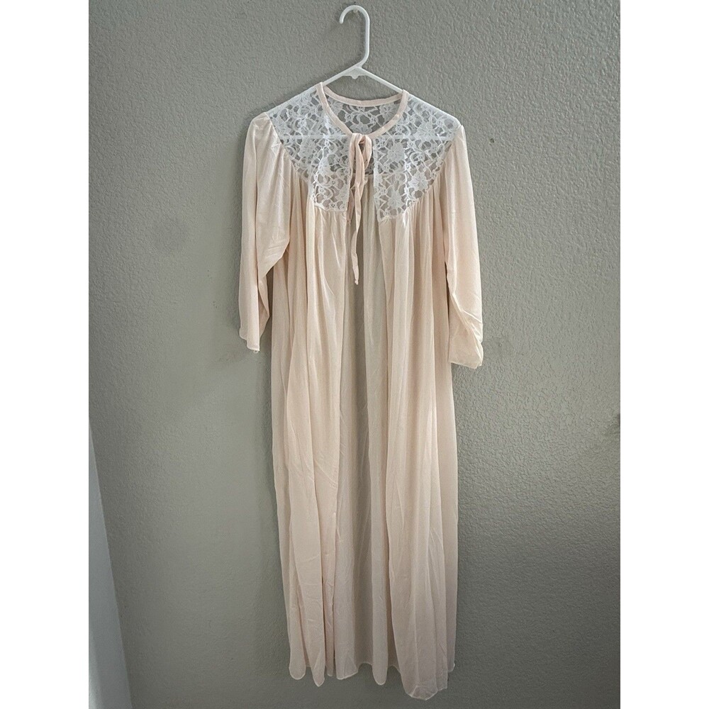 Lady Blanche Vintage Pink White Lace 100% Nylon Robe Housecoat Size 8/16